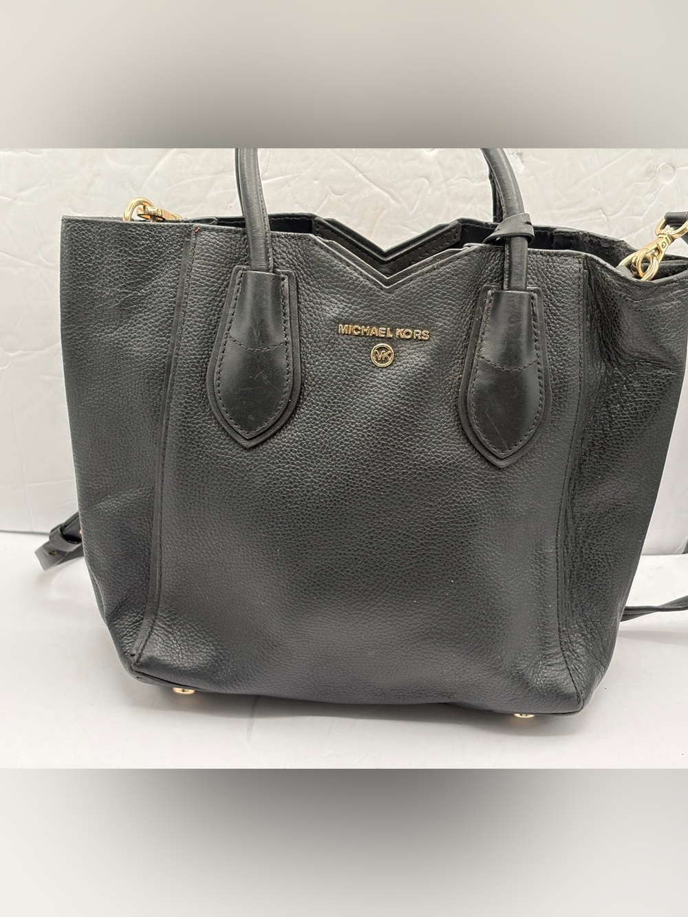 Michael Kors Mae Small Pebbled Leather Messenger Bag in Black